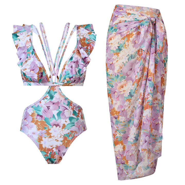Dame Blomstret Badedragt- og Sarong-Sæt Stilla