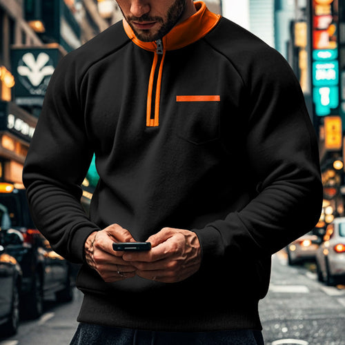 Herrer Sportslig Sweatshirt med praktiske lommer og halv lynlås Stilla