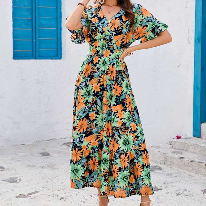 Dame Maxikjole med floral design Stilla