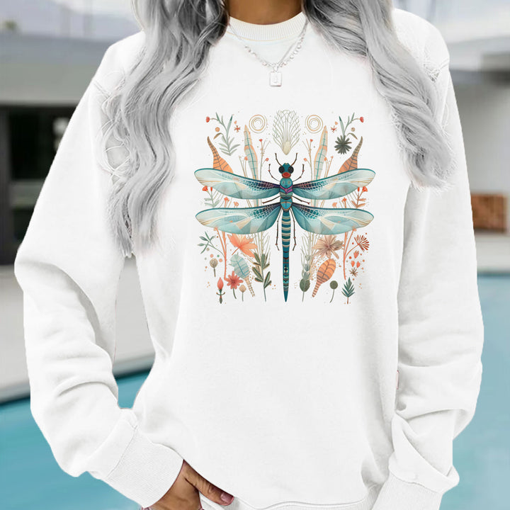 Kvindernes sweatshirt med unikt sølvflueprint og botanisk design Stilla