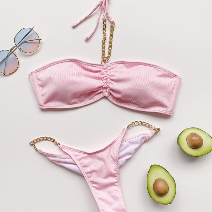 Dame bikini-sæt uden stropper med kæde-detalje Stilla