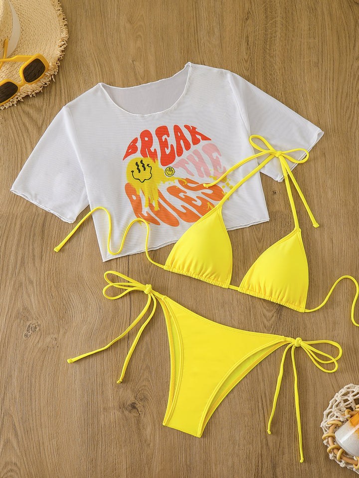 Kvinde Trendy Grafik T-shirt og Trekant Bikin sæt Stilla
