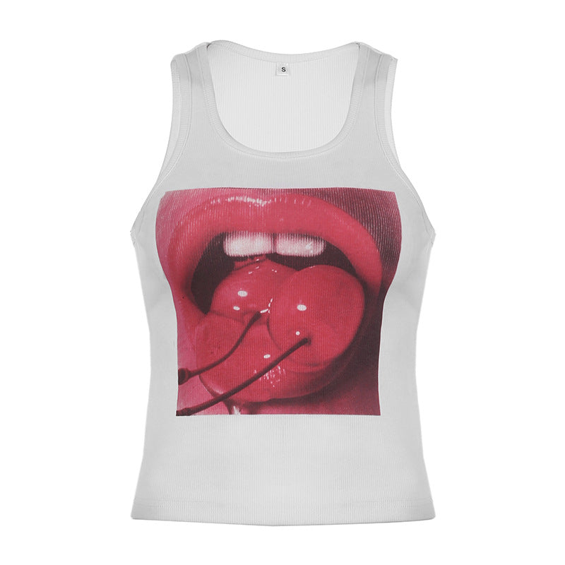 Dame tanktop med iøjnefaldende grafisk tryk Skovae