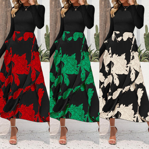 Dame Floral Print Maxi Kjole med Langærmet Top Stilla