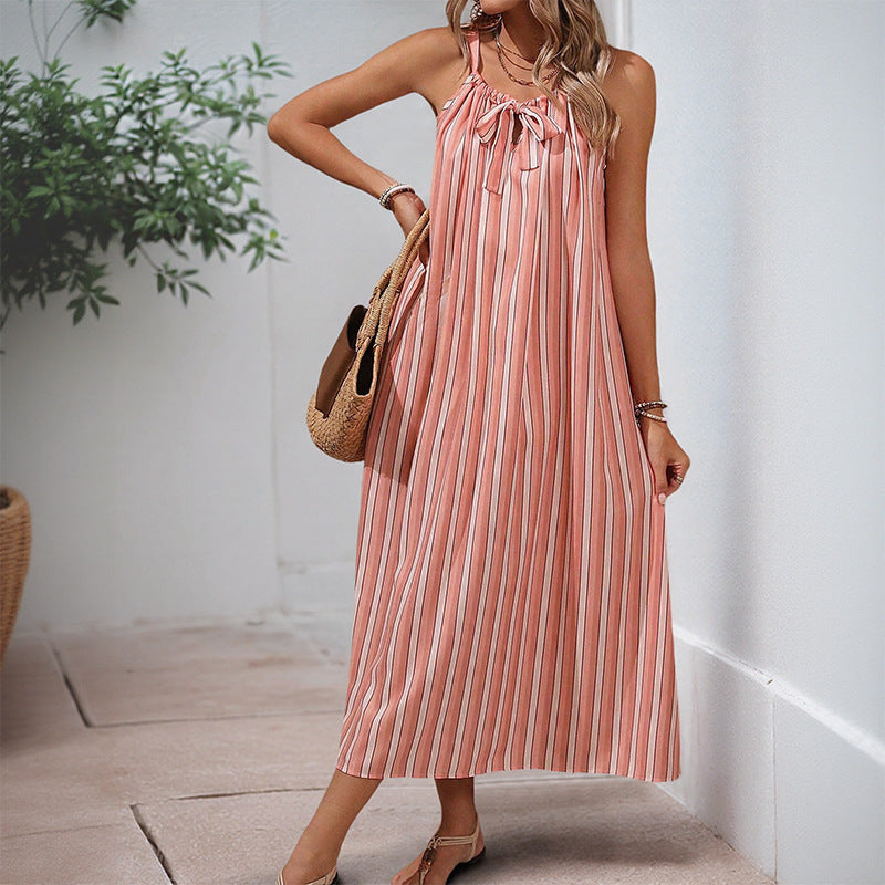 Dame striped Maxi-sommerkjole med justerbar snor Stilla
