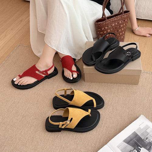 Femme Stilfulde Dame T thong Slide Sandaler med justerbar ankelrem Stilla