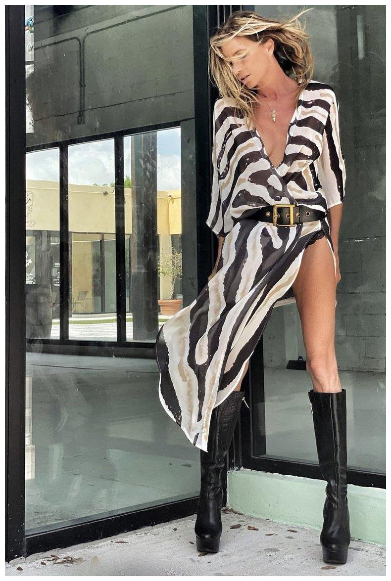 Dame Casual Strandkimono med elegant dyreprint og bredt skårne ærmer Stilla