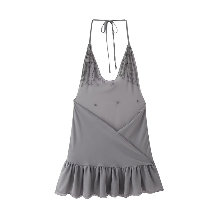 Femme Halter Neck Beaded Flounced Mini Dress Stilla