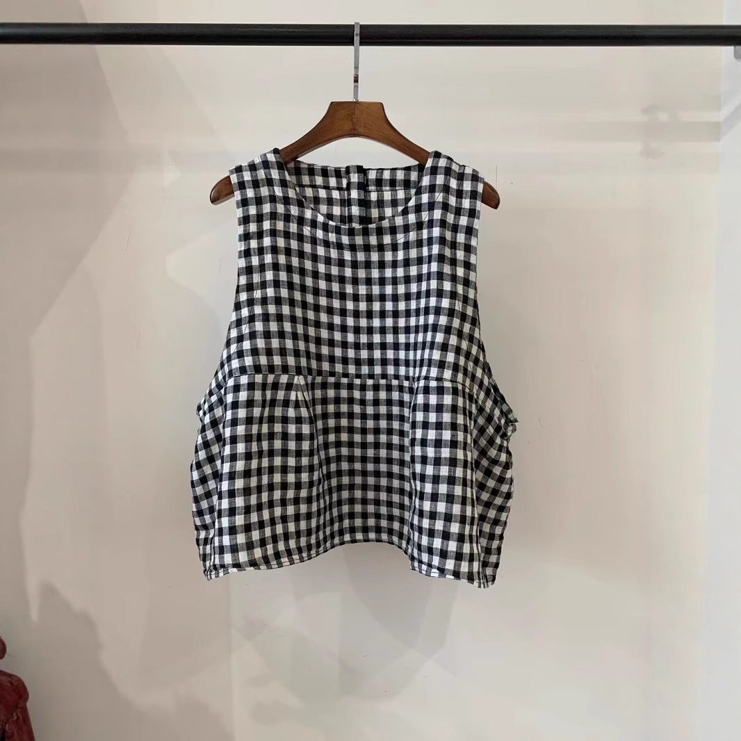 Femme Relaxed Fit ærmeløs linned top med sidelommer Stilla
