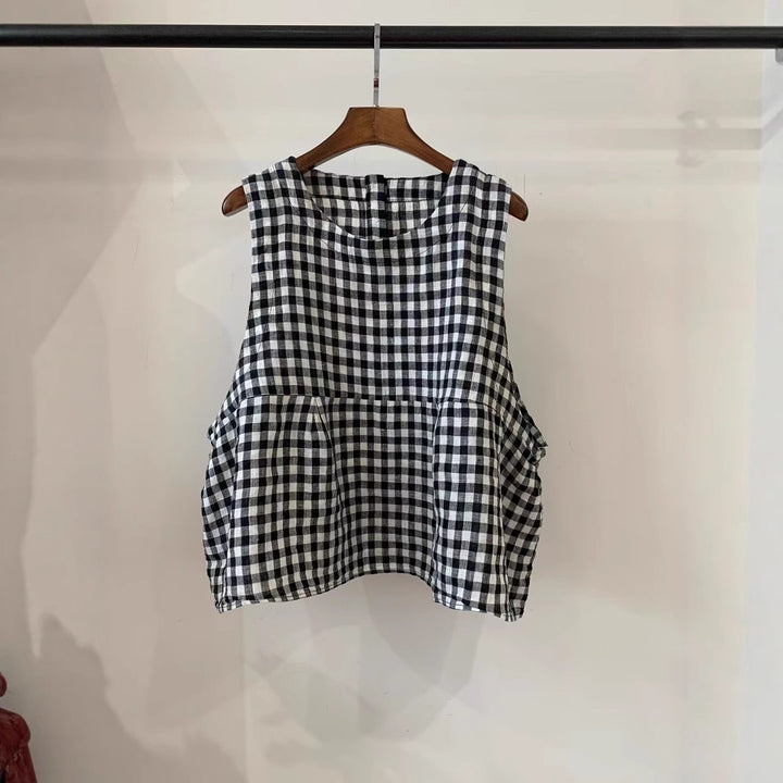 Femme Relaxed Fit ærmeløs linned top med sidelommer Stilla
