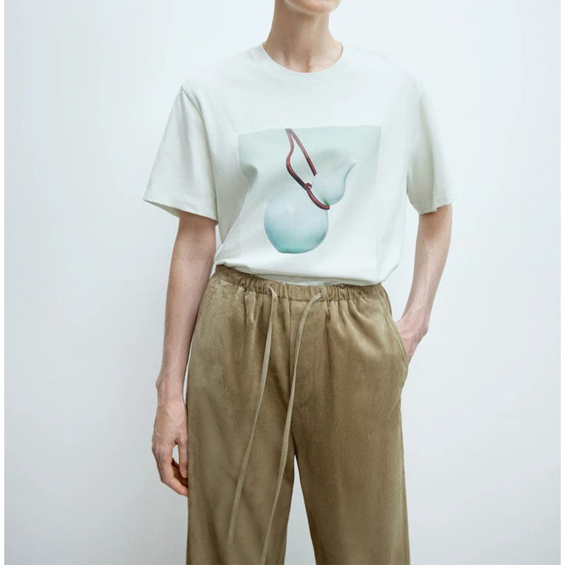 Dame afslappet T-shirt med kreativ grafisk tryk og løs pasform Stilla