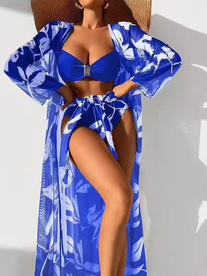 Dame badetøj sæt med blomster kaftan og højt skåret trusse Stilla