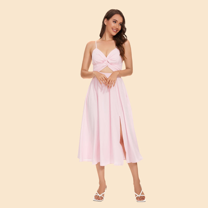 Women's two-piece ensemble with elegant knot-free blouse and flowing skirt with slit Skovae