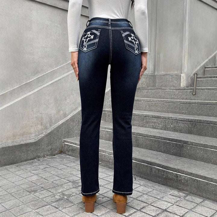 Dame Slim Fit Jeans med høj talje og dekorativ stik Stilla