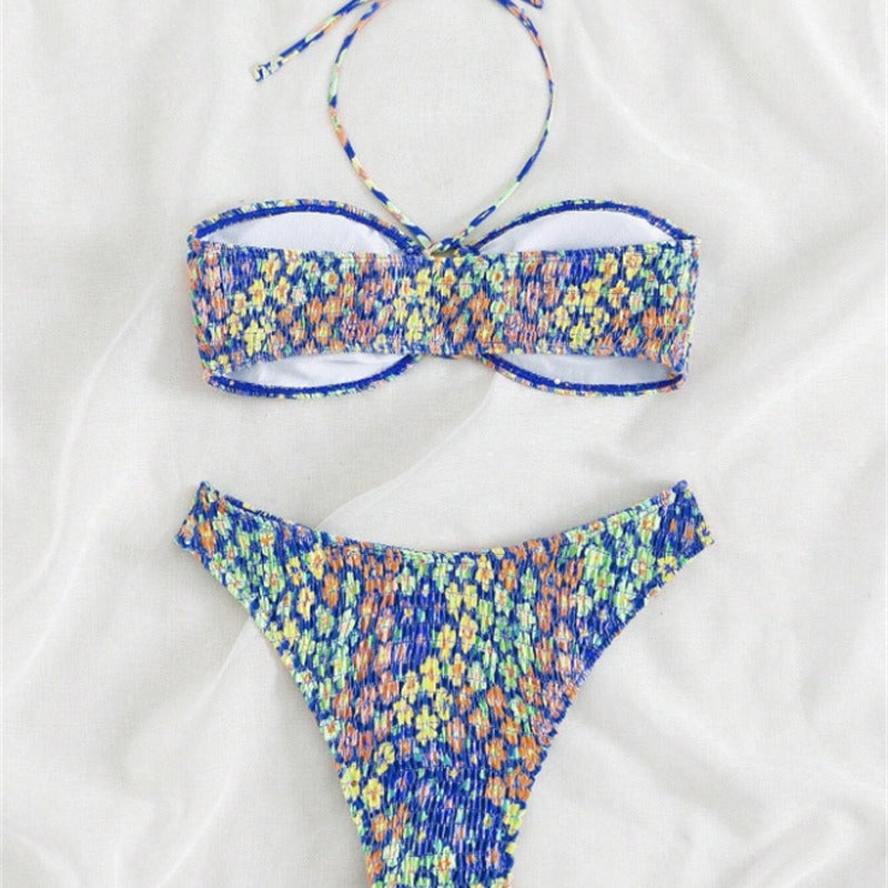 Dame Strapless Smocked Bikini Sæt med justerbare Bindebånd Stilla