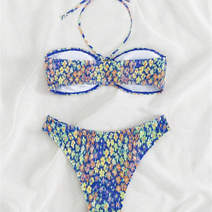 Dame Strapless Smocked Bikini Sæt med justerbare Bindebånd Stilla