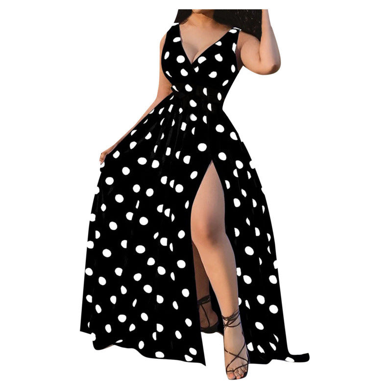 Femme Polka Dot Maxikjole med høj slids Stilla