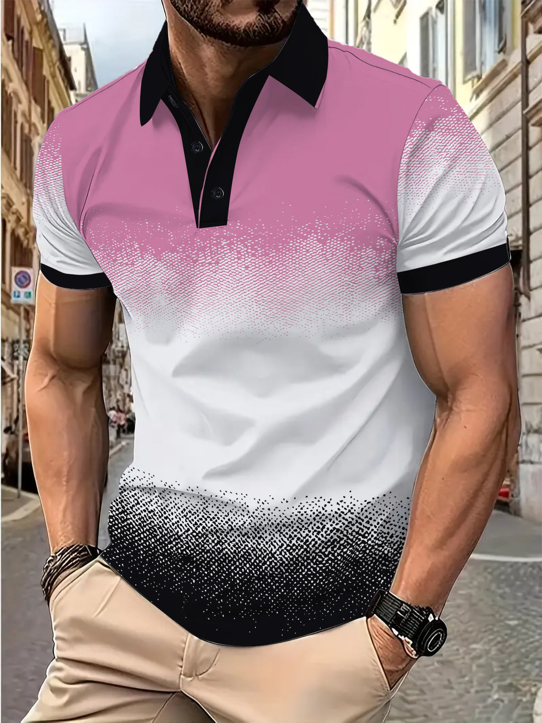 Herrer Poloshirt med moderne farvegradient og struktureret krave Stilla