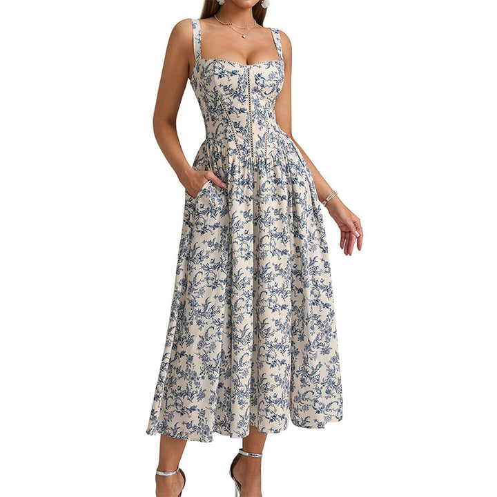 Dame Midi-kjole med foret bustier-snit og praktiske lommer Stilla