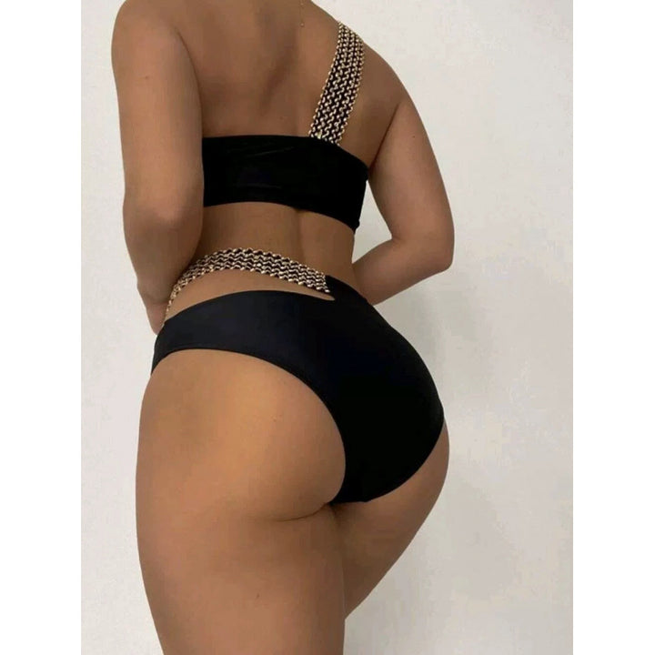 Damen Cut-Out bikini med asymmetrisk snit og moderne kædendetail Skovae