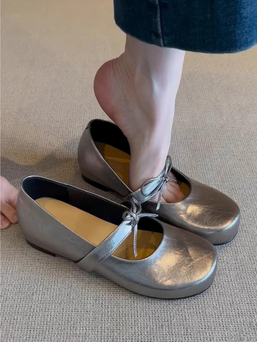 Dame Komfort Mary Jane Ballerinas med justerbar båndsløjfe Stilla