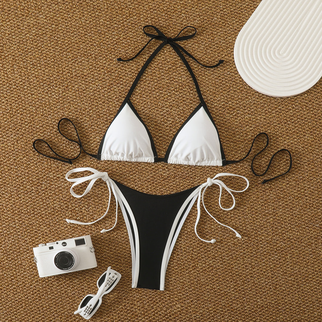 Dame triangle-bikini med justerbare bindebånd og højt skårede underdele Skovae