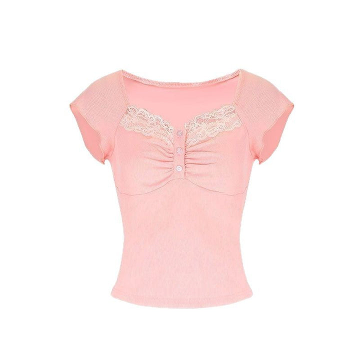 Dame mode top med fine spidsdetaljer og elegante knapper Skovae