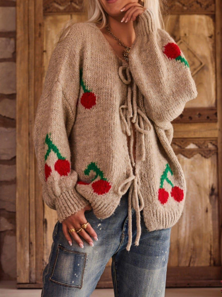 Dame legende cardigan med snor og kirsebærmønster Stilla
