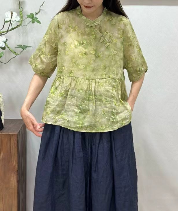 Femme Flydende Floral Print Bomuld Top Stilla