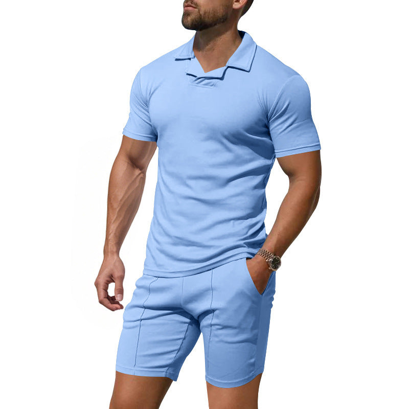 Herrer Sporty Sæt med åndbar kortærmet overflade og komfortable shorts Stilla