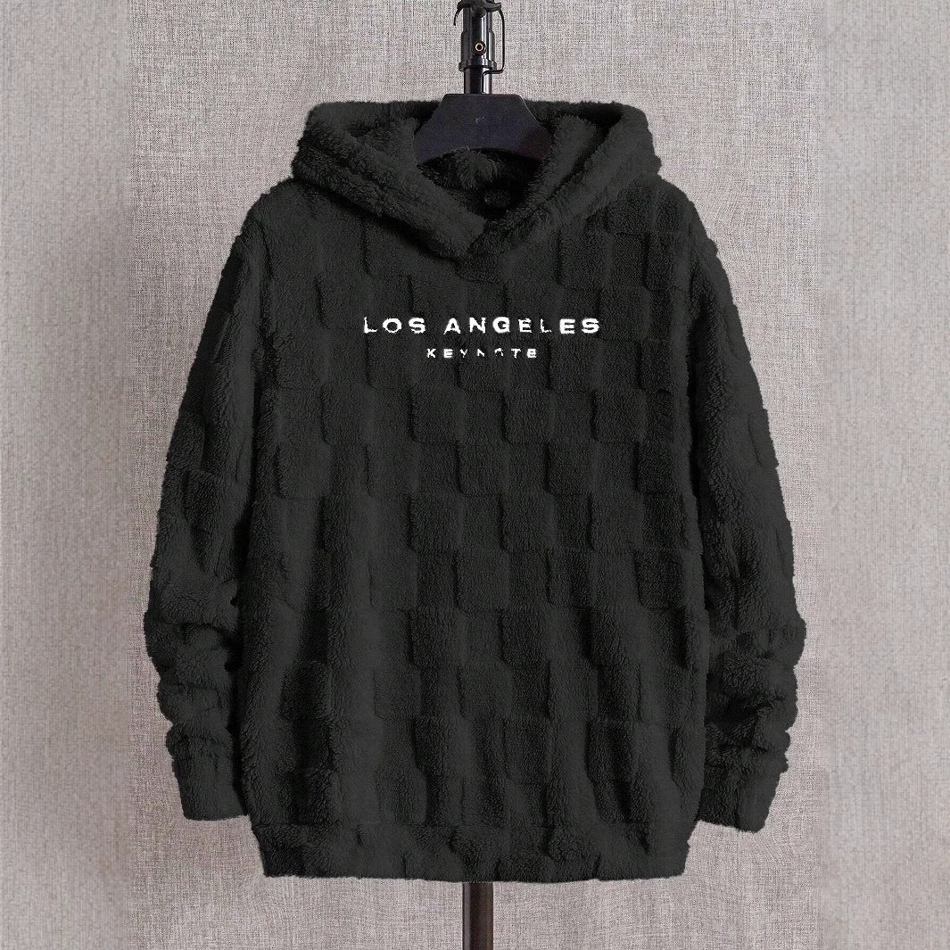Dame hyggelig hætte sweatshirt med ternet mønster og moderne skrift Stilla