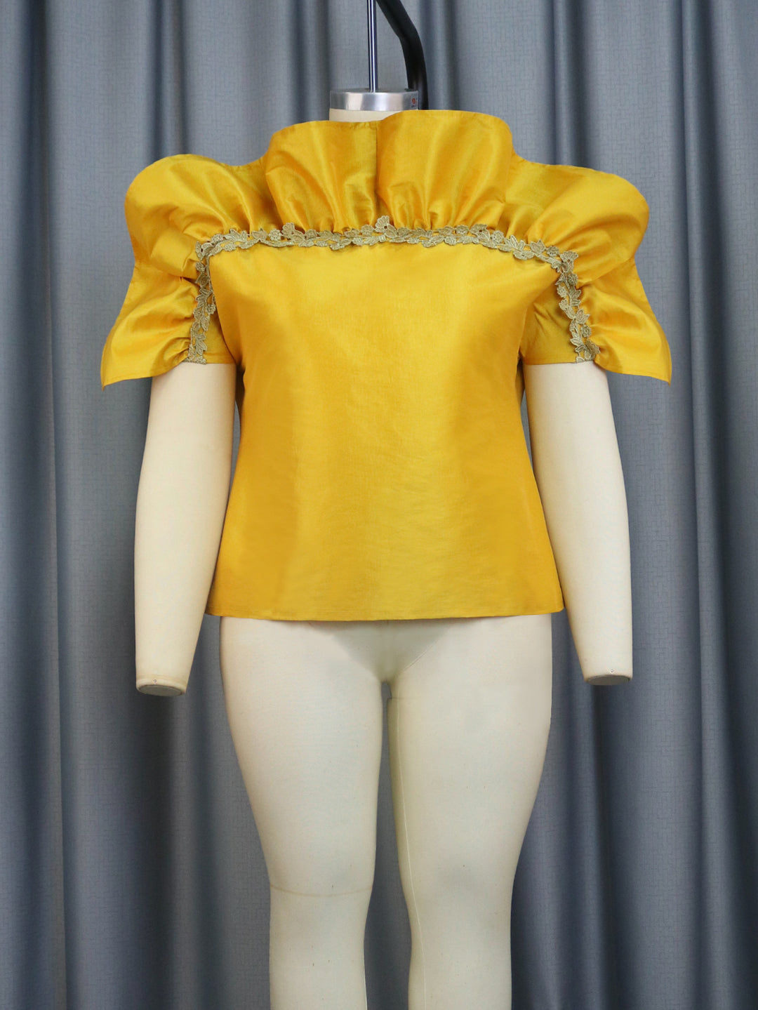 Damer elegant bluse skjorte med voluminøse puffærmer og dekorativ spids kant Skovae