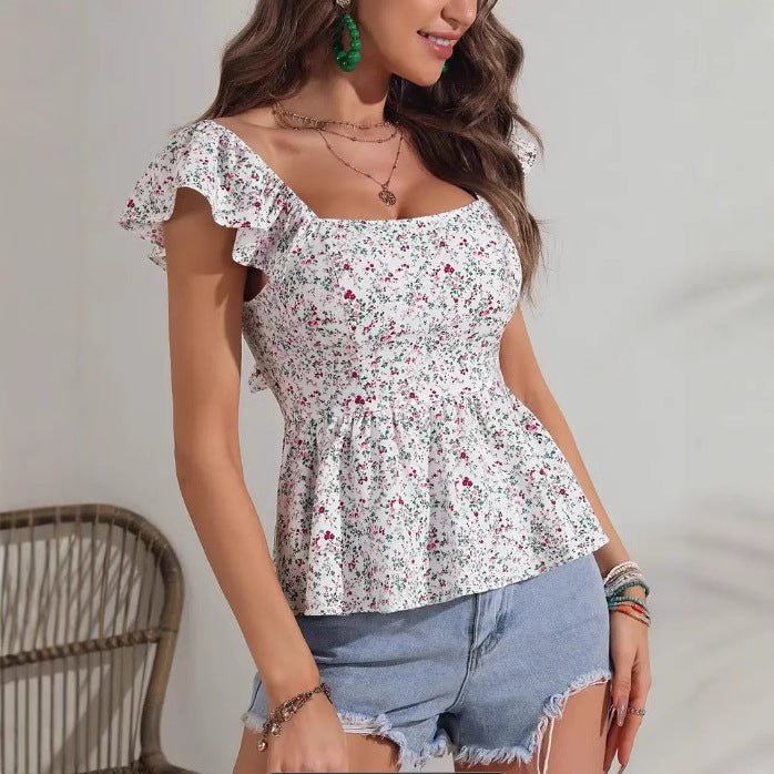 Dame Rynket Blomst Peplum Bluse Stilla