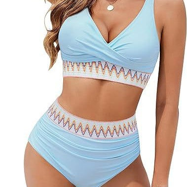 Dame Højskåret Bikini med elegant Wrap-top og farverigt bånd Stilla