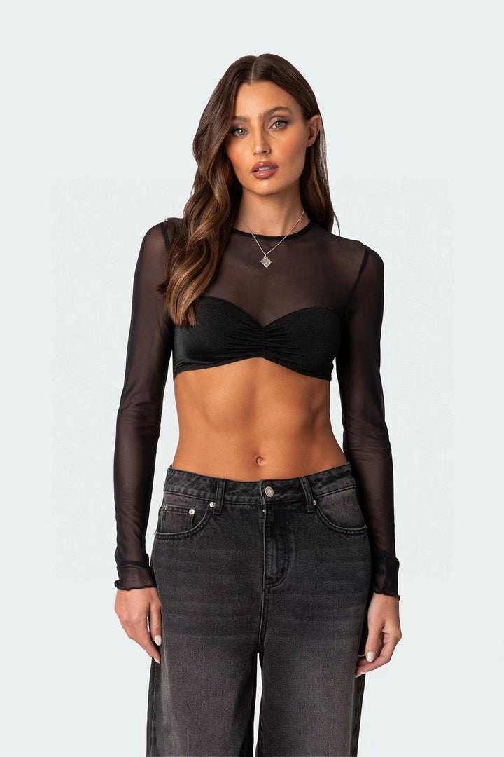 Dame Gennemsigtigt Langærmet Crop Top Stilla
