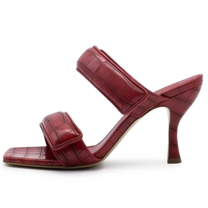 Femme Chic Åben-Tå Hæle Mules med Krokodilletekstur Stilla
