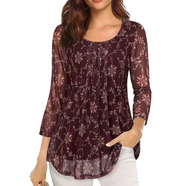 Dame let gennemsigtig bluse med florale applikationer Stilla