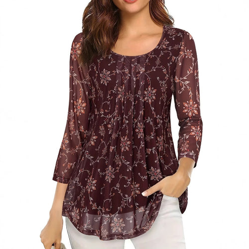 Dame let gennemsigtig bluse med florale applikationer Stilla