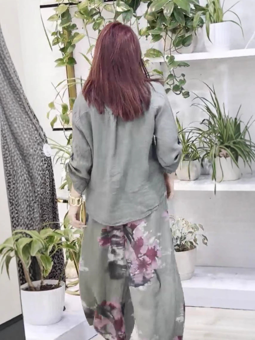 Dame legeret jakkesæt med blomstret mønster Stiila