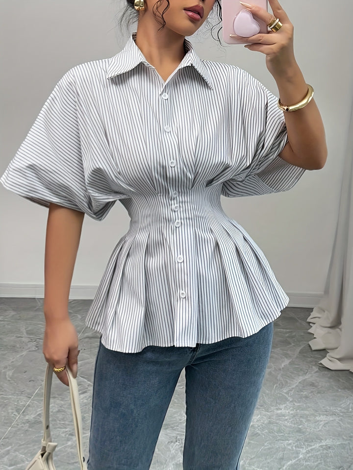 Femme Fald-Peplum Knap-Op Stilla