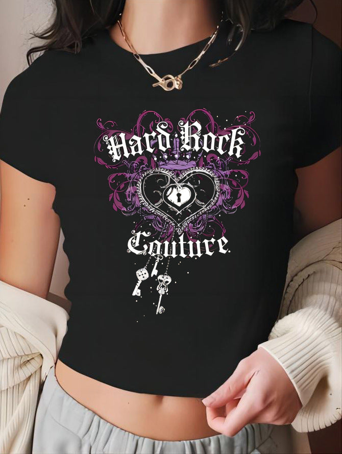 Dame Crop-T-Shirt med kunstnerisk blodtryksdesign Skovae