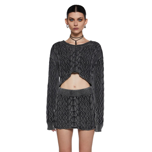 Kvinders Chunky Strikket Crop Top og Mini Nederdel Sæt Stilla