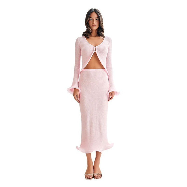 Kvinder Cropped Cardigan og Midi Nederdel Sæt Stilla
