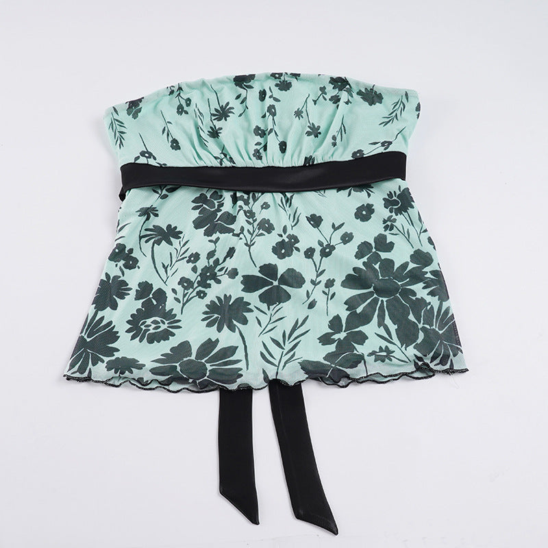 Damen Bustier-Top mit floralem Muster und Taillenband Skovae