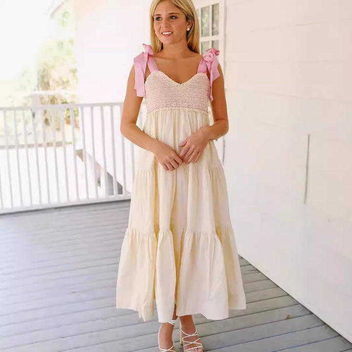 Dame Tiered Maxi Kjole med rynket Overdel Stilla