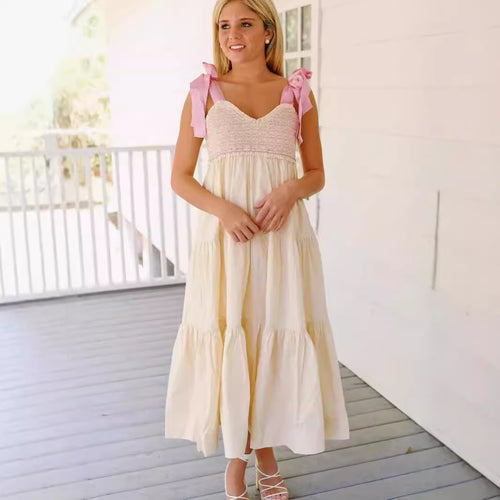 Dame Tiered Maxi Kjole med rynket Overdel Stilla