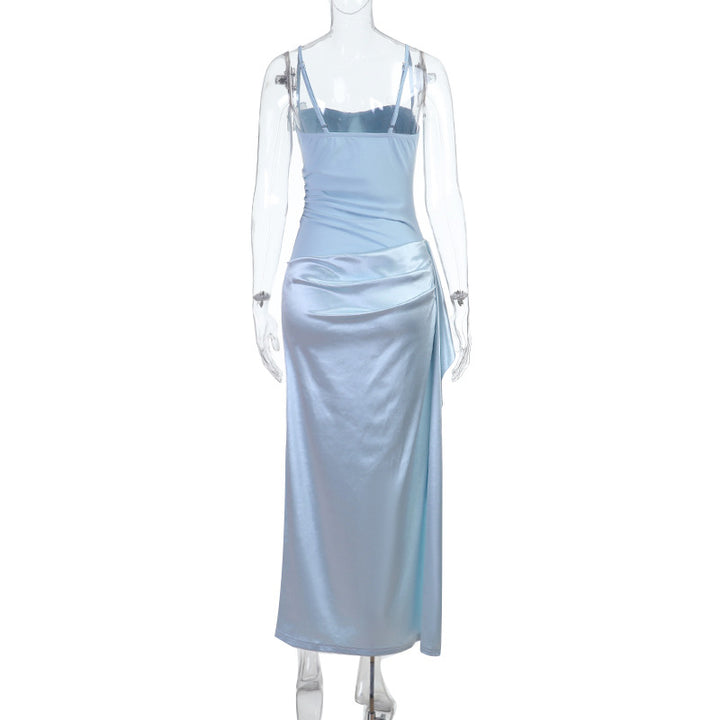 Dame Elegant Satin Maxikjole med sidelange split Skovae