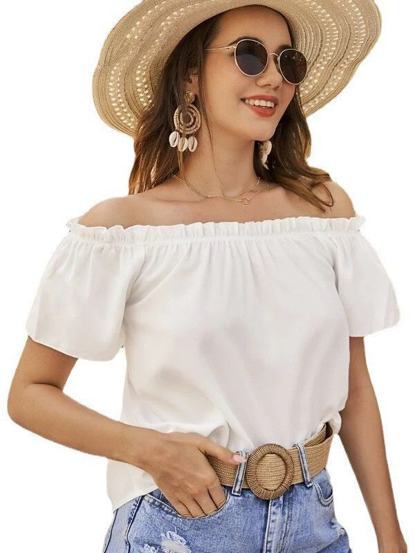 Dame Off-Shoulder Bluse med elastisk talje og luftige ærmer Stilla