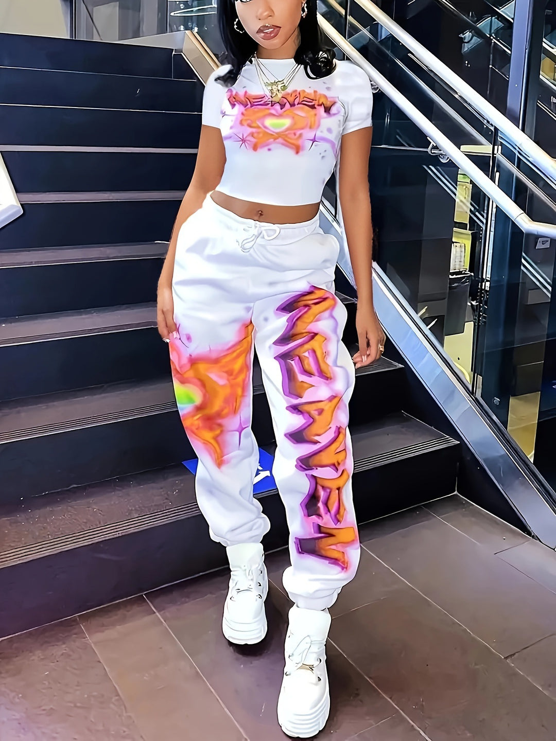 Dame Urban Sporty Sæt med Crop-Top og Joggingbukser Stilla
