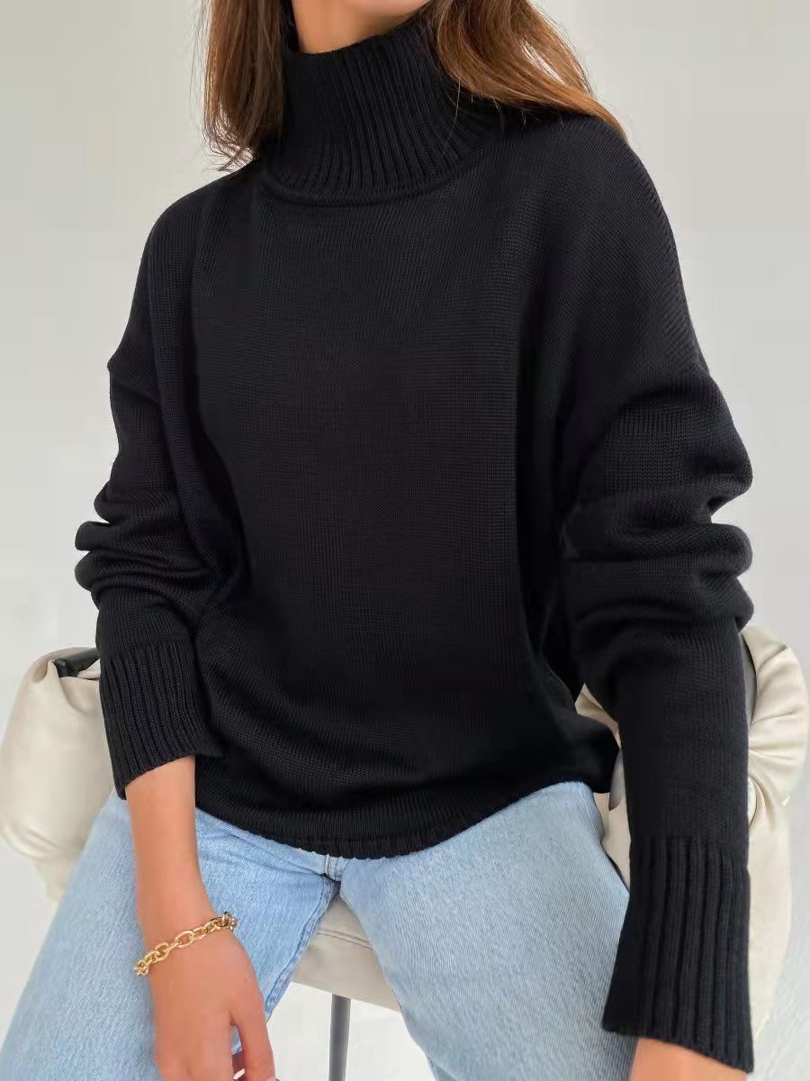 Dame elegant rullekrave sweater i fint strik Stilla